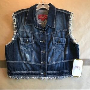 NWT Boom Boom Jeans Dark Denim acid splash vest